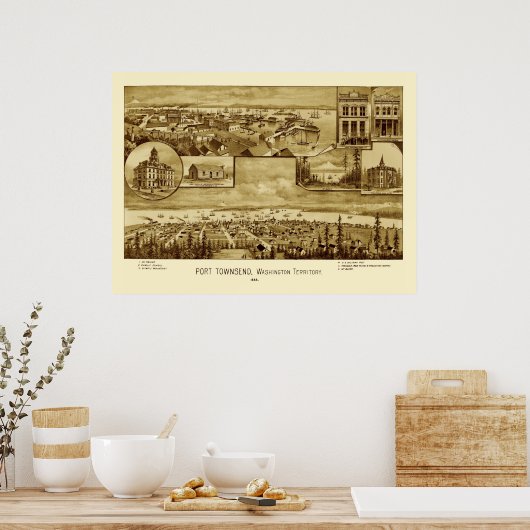 Port Townsend Washington Panoramic Map 1888 ポスター (キッチン)