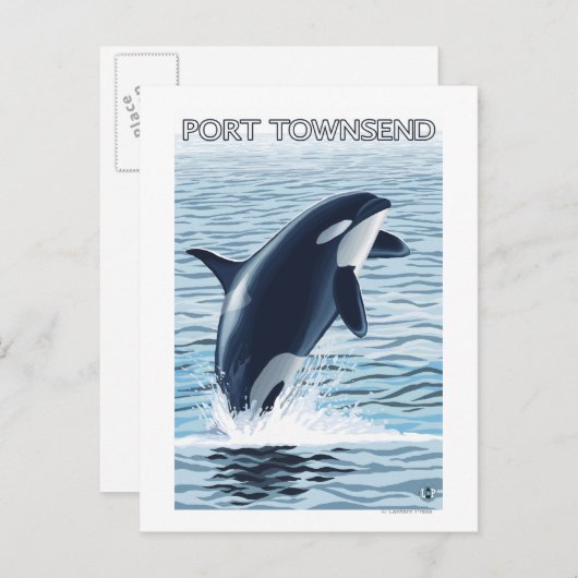 Port Townsend、WashingtonOrca Jumping ポストカード (正面/裏面)