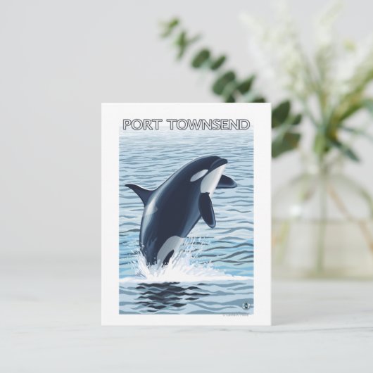 Port Townsend、WashingtonOrca Jumping ポストカード (スタンド正面)