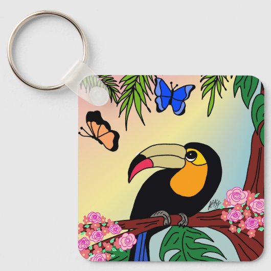 Porta-chaves Tucano tropical e borboletas キーホルダー (正面)
