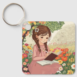 Porta-chaves Uma jovem de cabelos trançados キーホルダー
