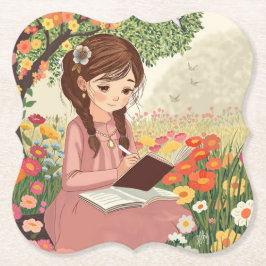 porta copos de papel Menina no Jardim ペーパーコースター