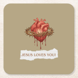 Porta Copos frase motivational "Jesus Ama Você" スクエアペーパーコースター