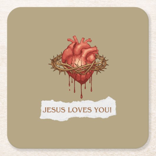 Porta Copos frase motivational "Jesus Ama Você" スクエアペーパーコースター (正面)