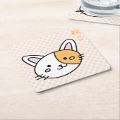 Porta copos gatinho laranja スクエアペーパーコースター (アングル)