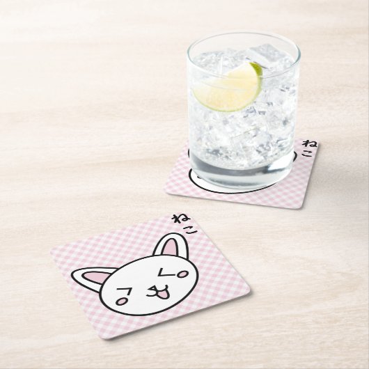 Porta copos gatinho rosa スクエアペーパーコースター (インサイチュ)