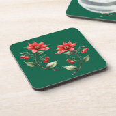 Porta Copos Natal verde e Flores Vermelhas コースター (左側)