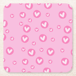 Porta Copos Padrão de Corações Rosa  スクエアペーパーコースター
