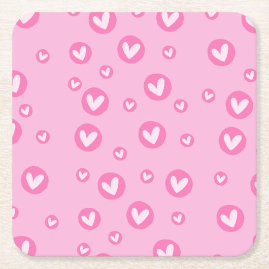 Porta Copos Padrão de Corações Rosa スクエアペーパーコースター (正面)