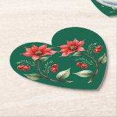 Porta Copos papel coração Natal verde e Flores ペーパーコースター (アングル)