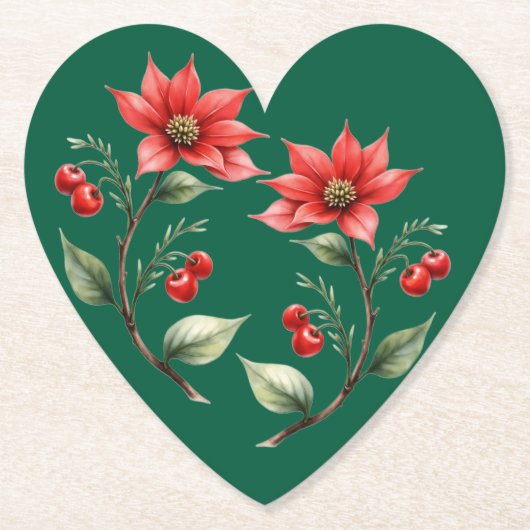 Porta Copos papel coração Natal verde e Flores ペーパーコースター (正面)