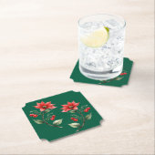 Porta Copos Papel Natal verde e Flores Vermelhas ペーパーコースター (インサイチュ)