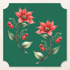Porta Copos  Papel  Natal verde e Flores Vermelhas ペーパーコースター