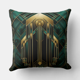 Portail Art Déco - Émeraude et Dorure クッション