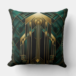 Portail Art Déco - Émeraude et Dorure クッション