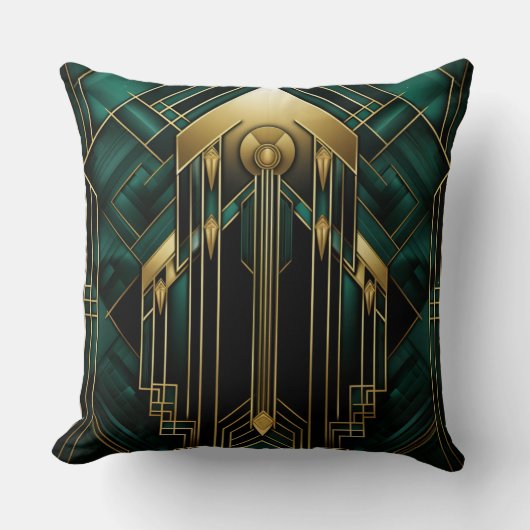 Portail Art Déco - Émeraude et Dorure クッション (正面)