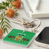 Porte-clefs Honey bee acrylique - carré vert キーホルダー (正面右)