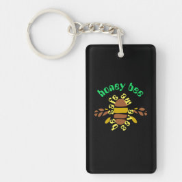 Porte-clefs Honey bee acrylique - rectangle noir キーホルダー