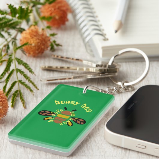 Porte-clefs Honey bee acrylique - rectangle vert キーホルダー (正面右)