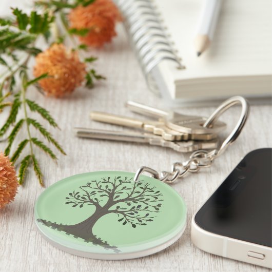 🌳 Porte-Clés Arbre de Vie Vert Pâle et Nature キーホルダー (正面右)