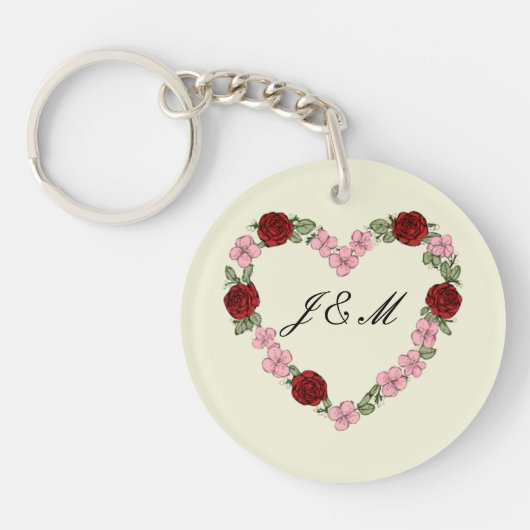 Porte-clés en acrylique crème avec cœur rose キーホルダー (正面)