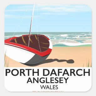 Porth Dafarch、Angleseyヴィンテージ旅行ポスター スクエアシール