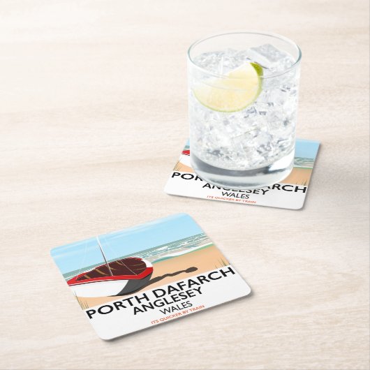 Porth Dafarch、Angleseyヴィンテージ旅行ポスター スクエアペーパーコースター (インサイチュ)