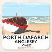 Porth Dafarch、Angleseyヴィンテージ旅行ポスター スクエアペーパーコースター (正面)