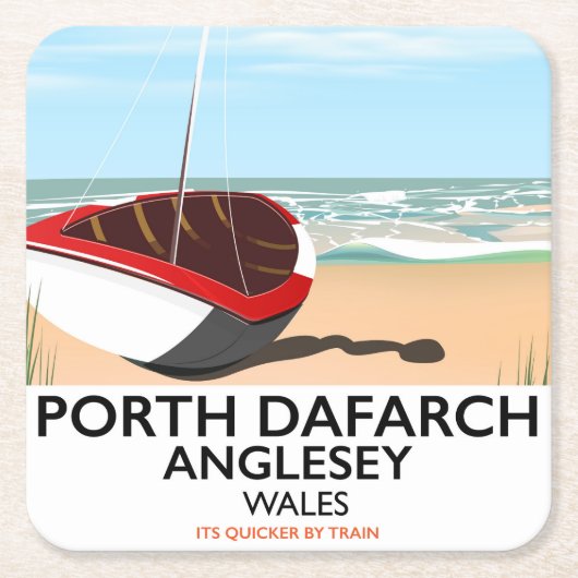 Porth Dafarch、Angleseyヴィンテージ旅行ポスター スクエアペーパーコースター (正面)