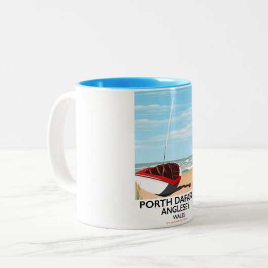 Porth Dafarch、Angleseyヴィンテージ旅行ポスター ツートーンマグカップ (正面左)