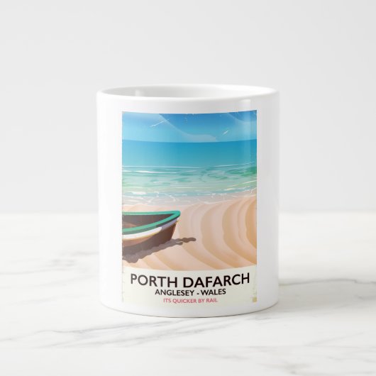 Porth Dafarch, Anglesey Welshビーチポスター ジャンボコーヒーマグカップ (正面)