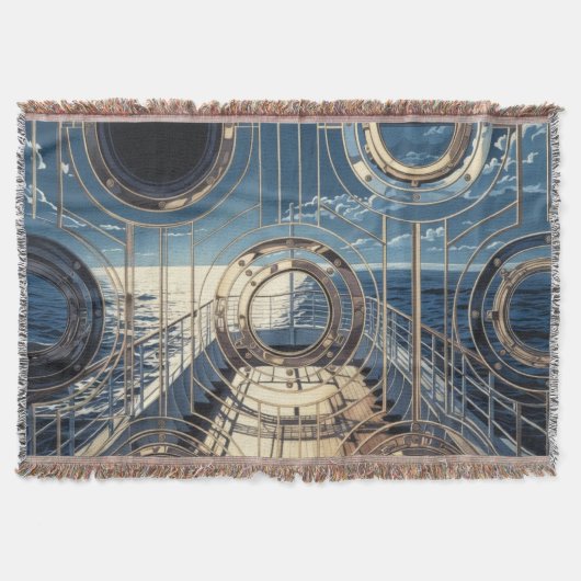 Porthole Nautical Ocean Liner Luxury Art Deco スローブランケット (正面)