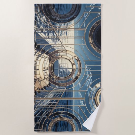 Porthole Nautical Ocean Liner Luxury Art Deco ビーチタオル (正面)