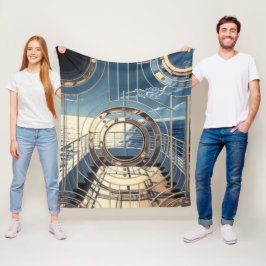 Porthole Nautical Ocean Liner Luxury Art Deco フリースブランケット