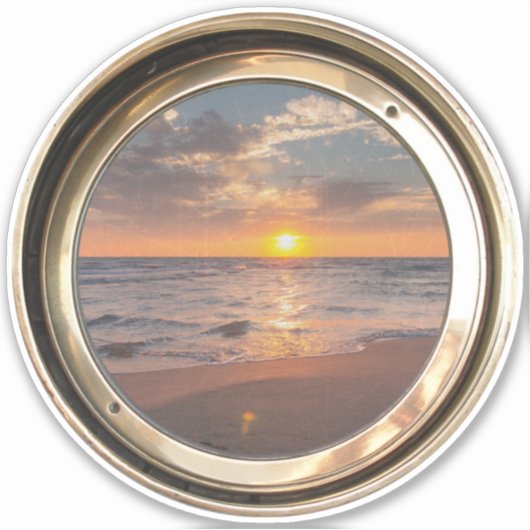 porthole with sunset シール (正面)