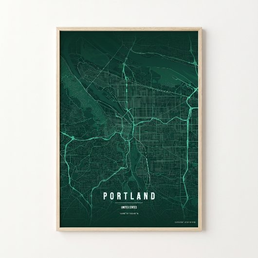 Portland Emerald Map Print Oregon Wallart Poster ポスター