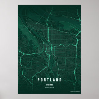 Portland Emerald Map Print Oregon Wallart Poster ポスター