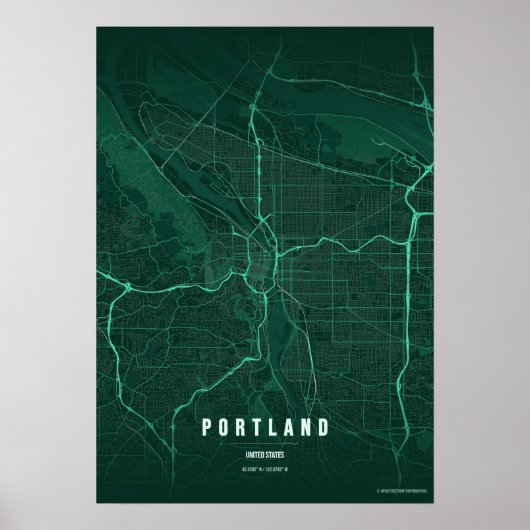 Portland Emerald Map Print Oregon Wallart Poster ポスター (正面)