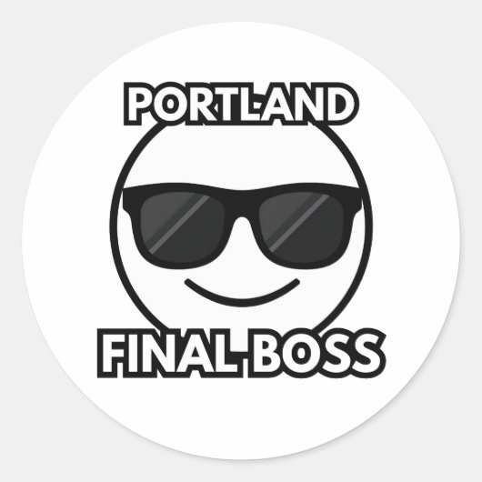 Portland Final Boss Cool Face Emoji Sticker ラウンドシール (正面)