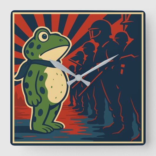 Portland Frog Protest スクエア壁時計 (正面)