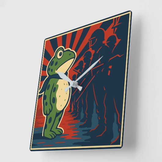 Portland Frog Protest スクエア壁時計 (傾斜)