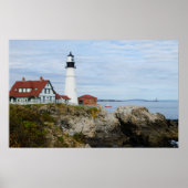Portland Headlight lighthouse on rocky shore ポスター (正面)