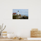 Portland Headlight lighthouse on rocky shore ポスター (キッチン)
