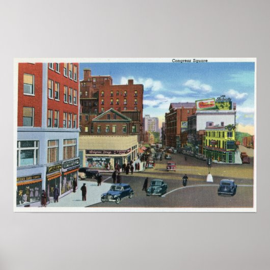 Portland, MaineView of Congress Square ポスター (正面)