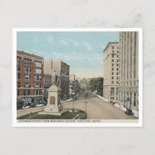 Portland ME, Congress St, Monument Square 1920s ポストカード