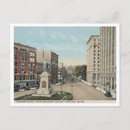 Portland ME, Congress St, Monument Square 1920s ポストカード (正面)