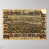 Portland Oregon 1890 Antique Panoramic Map ポスター (正面)