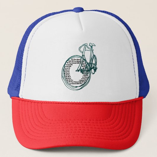 Portland Oregon Bicycle Red White Blue Trucker Hat キャップ (正面)
