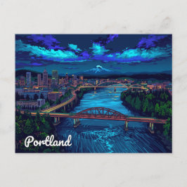 Portland Oregon Skyline Mount Hood ポストカード