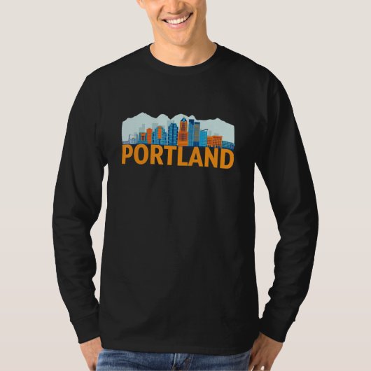 Portland Oregon USA City Skyline Silhouette Outlin Tシャツ (正面)